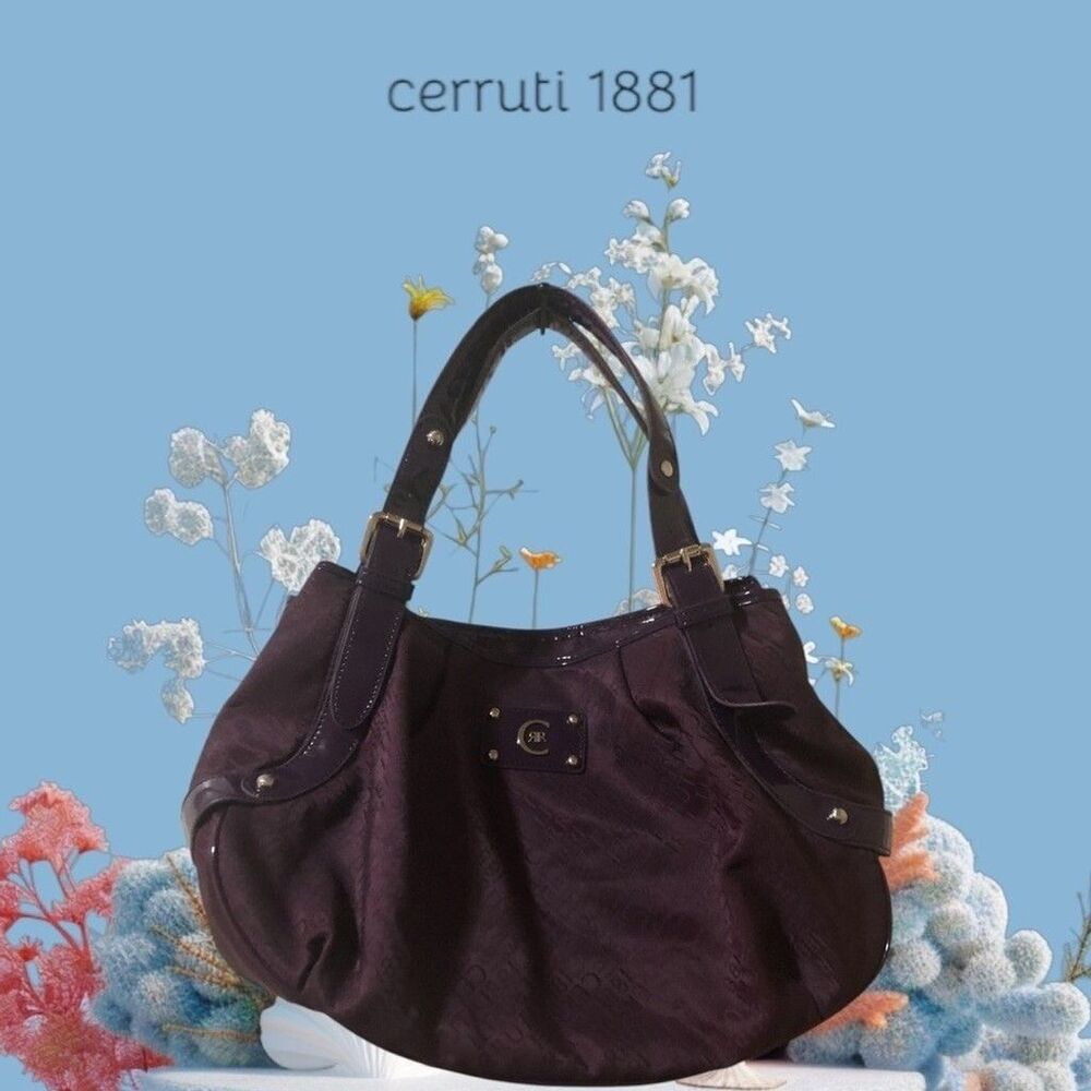 CERRUTI 1881 Bag Made in Italy Purple Nylon Leather Hobo Shoulder Bag Medium